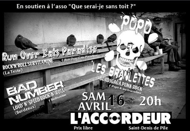 Soirée de soutien à l'asso Que Serai-Je Sans Toit? à l'Accordeur le 16 avril 2016 à Saint-Denis-de-Pile (33)