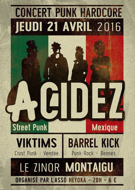 Acidez + Viktims + Barrel Kick au Zinor le 21 avril 2016 à Montaigu (85)