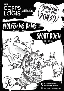 Sport Doen + Wolfgang Bang aux Écuries de la Ferme du Biéreau le 22 avril 2016 à Ottignies-Louvain-la-Neuve (BE)