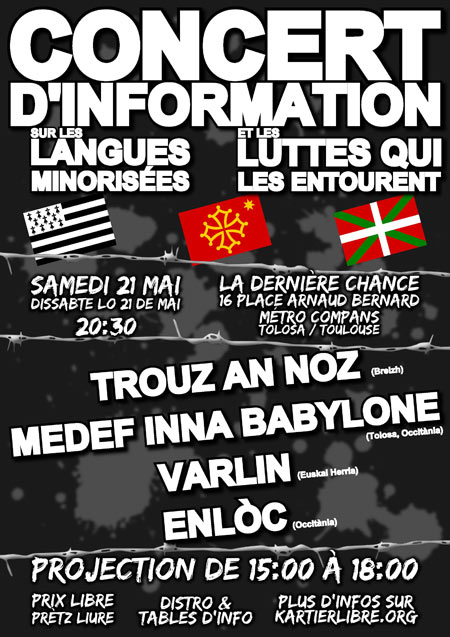 Concert d'information sur les lanques minorisées et les luttes.. le 21 mai 2016 à Toulouse (31)