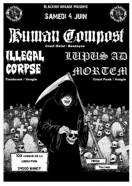 Human Compost + Illegal Corpse + Lupus Ad Mortem au 103 le 04 juin 2016 à Nancy (54)
