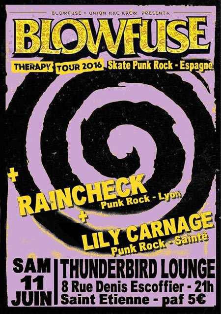 Blowfuse + Raincheck + Lily Carnage au Thunderbird Lounge le 11 juin 2016 à Saint-Etienne (42)