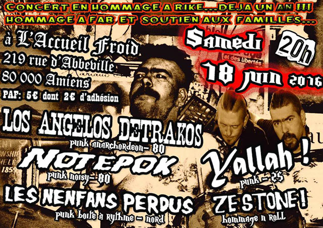 Concert hommage à Riké et Fab à l'Accueil Froid Nuke le 18 juin 2016 à Amiens (80)