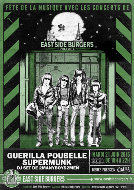 Guerilla Poubelle + Supermunk devant East Side Burgers le 21 juin 2016 à Paris (75)