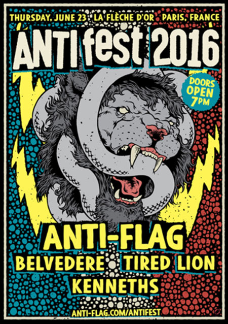 Anti-Flag + Belvedere + Tired Lion + Kenneths à la Flèche d'Or le 23 juin 2016 à Paris (75)