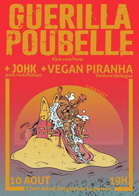 Guerilla Poubelle + Johk + Vegan Piranha Chez Béné le 10 août 2016 à Seignosse (40)