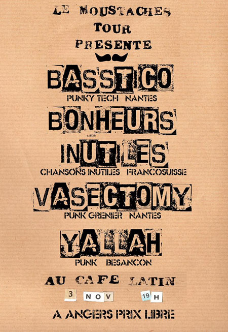 Basstico + Bonheurs Inutiles + Vasectomy + Yallah au Café Latin le 03 novembre 2016 à Angers (49)