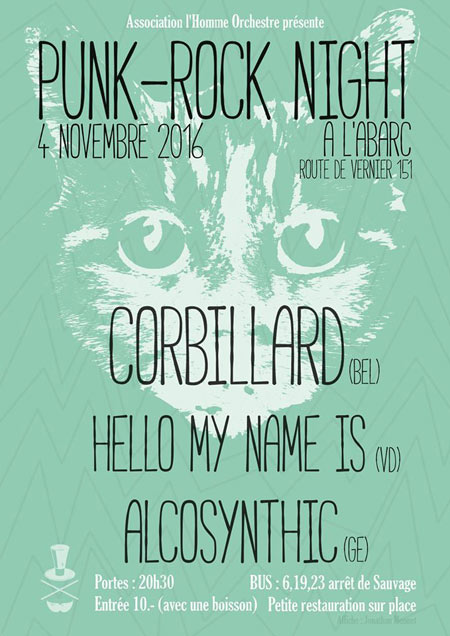 Punk-rock night : Corbillard, Hello My Name is et Alcosynthic le 04 novembre 2016 à Vernier (CH)