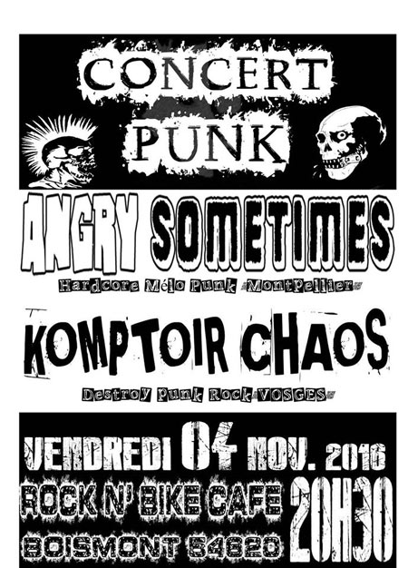 Angry Sometimes + Komptoir Chaos au Rock'n'Bike Café le 04 novembre 2016 à Boismont (54)