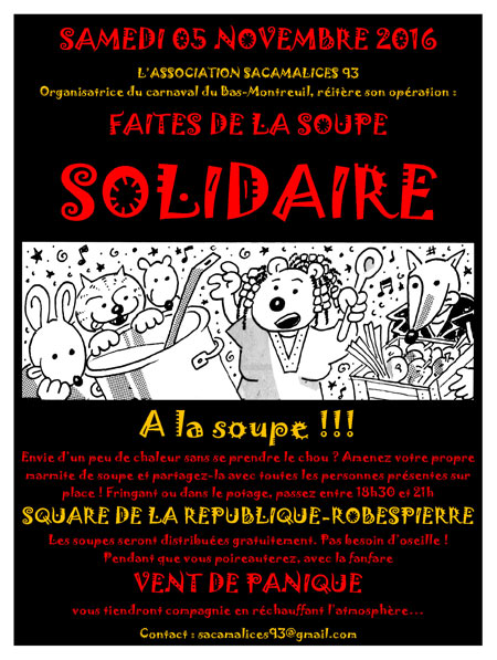 FAITES DE LA SOUPE SOLIDAIRE le 05 novembre 2016 à Montreuil (93)