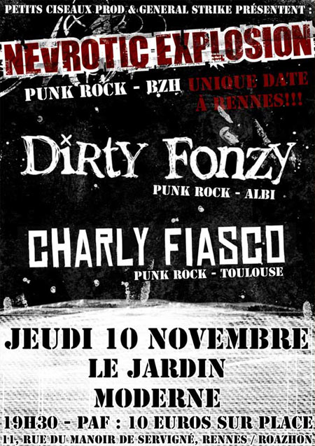 Nevrotic Explosion + Dirty Fonzy + Charly Fiasco le 10 novembre 2016 à Rennes (35)