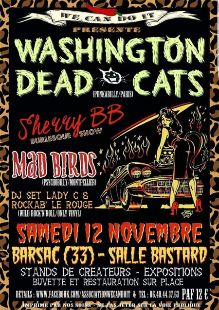 Rock N Roll For Ever Party : WASHINGTON DEAD CATS + MAD BIRDS le 12 novembre 2016 à Barsac (33)
