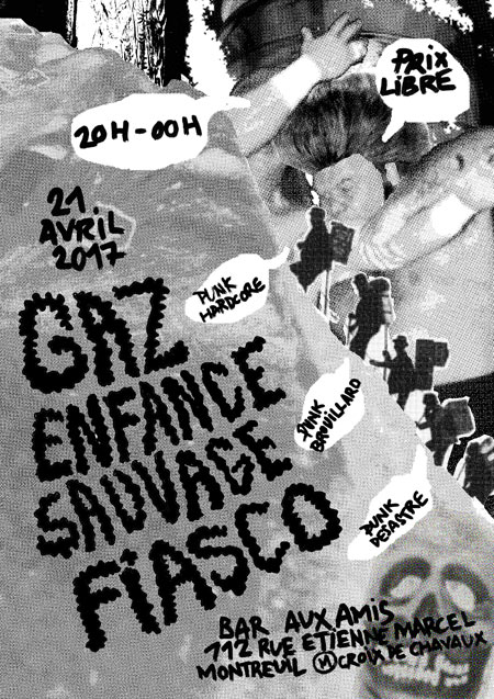 Enfance Sauvage + GAZ + Fiasco au bar Aux Amis le 21 avril 2017 à Montreuil (93)