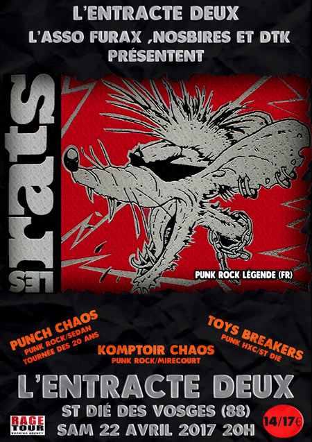 LES RATS + Punch Chaos, Toys Breakers, Komptoir Chaos le 22 avril 2017 à Saint-Dié-des-Vosges (88)