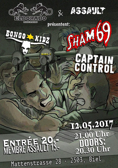 Sham 69 + Captain Control + Bongo Kids à l'Eldorado Bar le 12 mai 2017 à Bienne (CH)