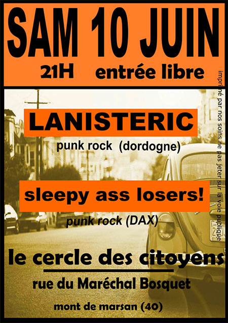 Concert Lanisteric + Sleepy Ass Losers le 10 juin 2017 à Mont-de-Marsan (40)