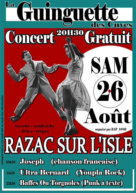 Concert gratuit à la Guinguette des Cuves le 26 août 2017 à Razac-sur-l'Isle (24)
