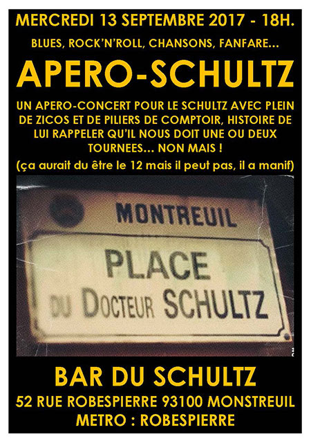 APÉRO-SCHULTZ AU BAR DES SPORTS le 13 septembre 2017 à Montreuil (93)