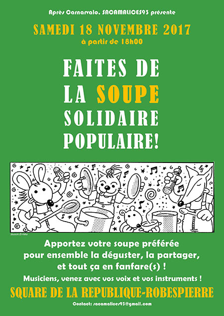 FAITES DE LA SOUPE SOLIDAIRE ET POPULAIRE le 18 novembre 2017 à Montreuil (93)