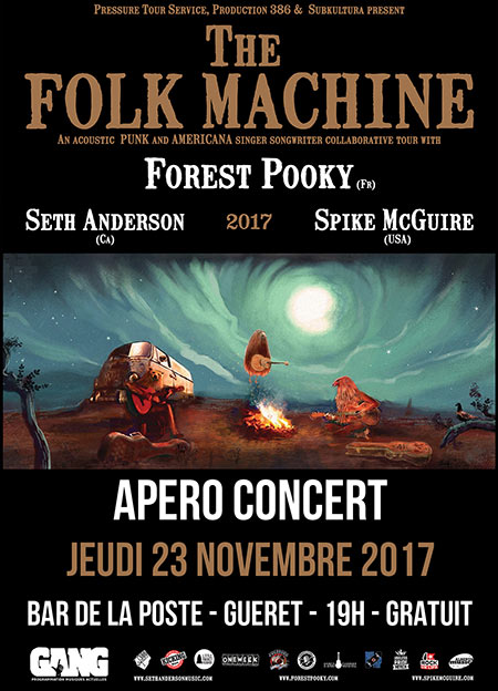 Apéro Concert : the FOLK MACHINE (Forest Pooky & Friends) le 23 novembre 2017 à Guéret (23)