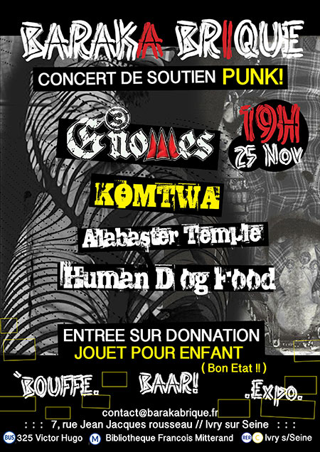Concert solidaire Punk @ LaBarakaBrique le 25 novembre 2017 à Ivry-sur-Seine (94)