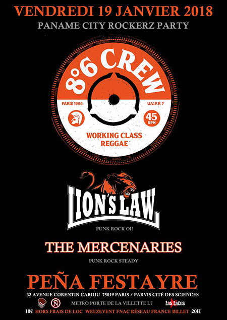 8°6 Crew + Lion's Law + The Mercenaries le 19 janvier 2018 à Paris (75)