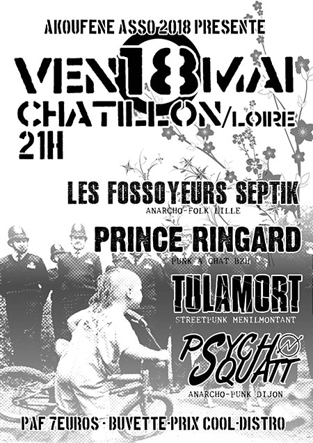 Concert:Tulamort-PrinceRingard-PsychoSquatt-LesFossoyeursSeptik le 18 mai 2018 à Châtillon-sur-Loire (45)