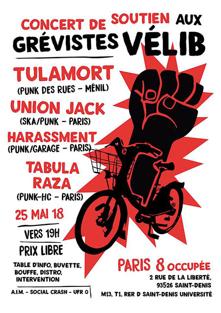 Concert de soutien vélib en lutte à l'Université Paris 8 le 25 mai 2018 à Saint-Denis (93)