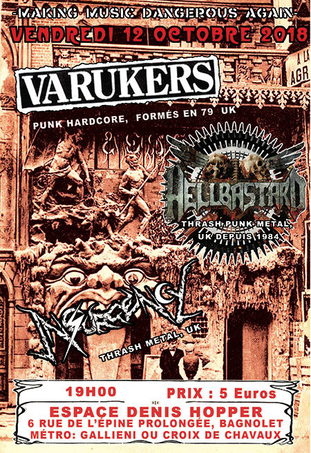 Varukers + Hellbastard + Insurgency à l'Espace Dennis Hopper le 12 octobre 2018 à Bagnolet (93)