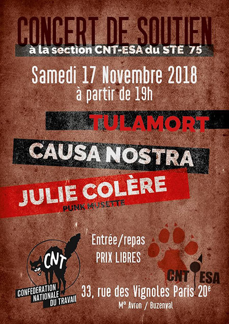 TULAMORT + CAUSA NOSTRA + JULIE COLÈRE le 17 novembre 2018 à Paris (75)