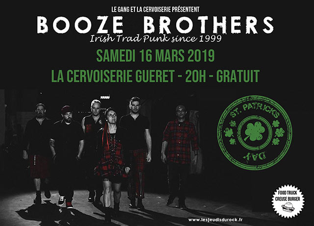 Soirée Saint Patrick avec BOOZE BROTHERS à LA CERVOISERIE le 16 mars 2019 à Guéret (23)