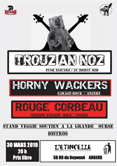 Concert Trouz An Noz + Rouge Corbeau + Horny Wackers le 30 mars 2019 à Angers (49)