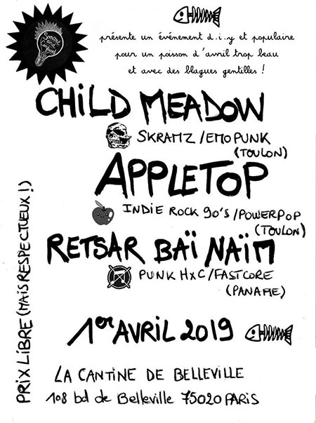 CHILD MEADOW x APPLETOP (+ guest) @ La Cantine de Belleville le 01 avril 2019 à Paris (75)