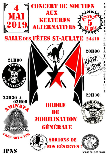 Concert de soutien aux Kultures Alternatives le 04 mai 2019 à Saint-Aulaye (24)