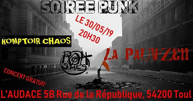 Soirée Punk à l'Audace le 30 mai 2019 à Toul (54)