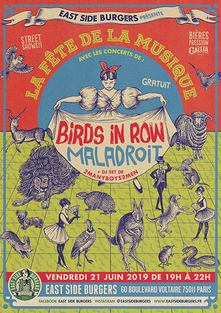 MALADROIT + BIRDS IN ROW @ EAST SIDE BURGERS le 21 juin 2019 à Paris (75)