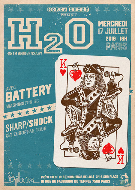 H2O + BATTERY + SHARP SHOCK au GIBUS LIVE le 17 juillet 2019 à Paris (75)