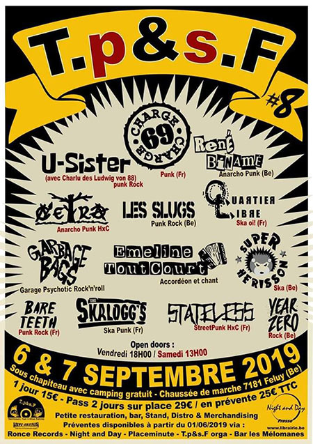 T.P&S.F - Traditionnel Punk & Skin Festival 8 le 06 septembre 2019 à Feluy (BE)