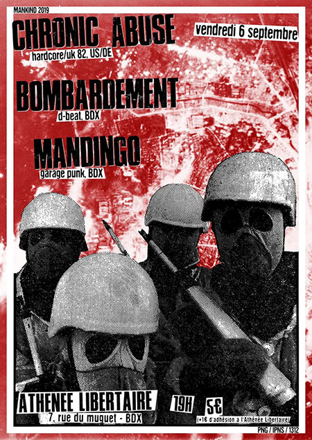 Chronic Abuse + Bombardement + Mandingo à l'Athénée Libertaire le 06 septembre 2019 à Bordeaux (33)