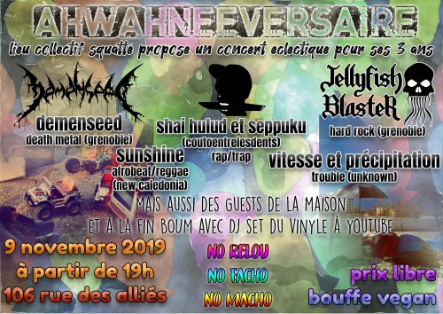 Ahwahneeversaire : Concert pour les 3 ans d'Ahwahnee le 09 novembre 2019 à Grenoble (38)