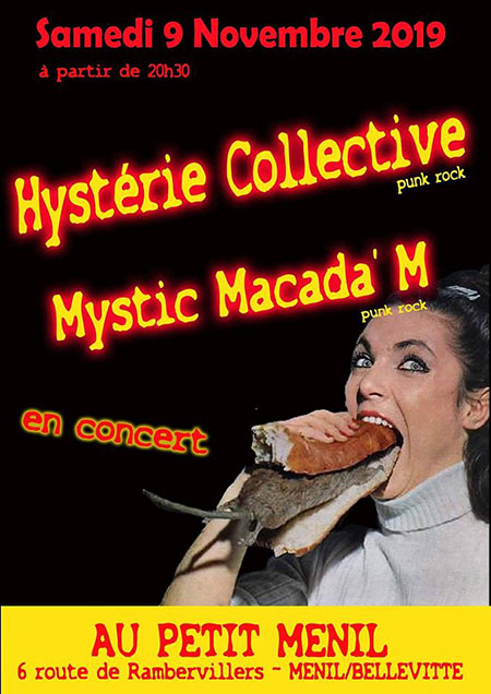 Hystérie Collective + Mystic Macada'M au Petit Ménil le 09 novembre 2019 à Ménil-sur-Belvitte (88)