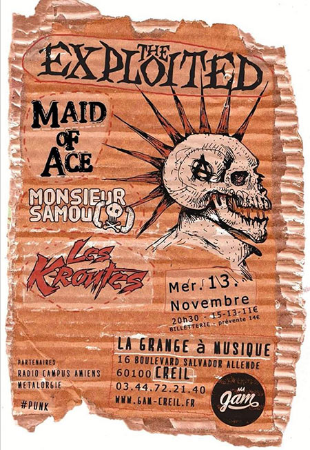The Exploited + Maid Of Ace à la Grange à Musique le 13 novembre 2019 à Creil (60)