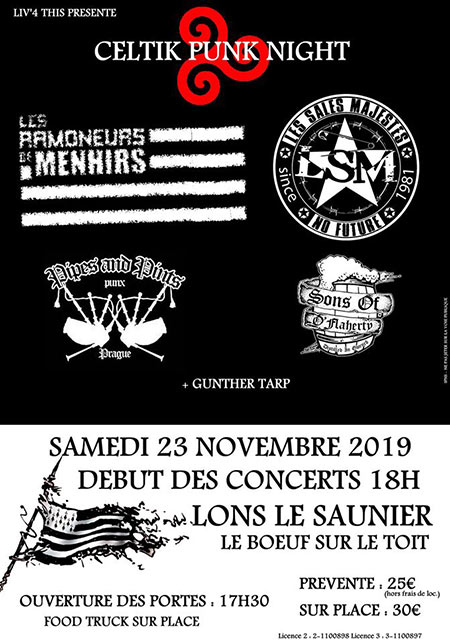 Celtik Punk Night au Bœuf sur le Toit le 23 novembre 2019 à Lons-le-Saunier (39)