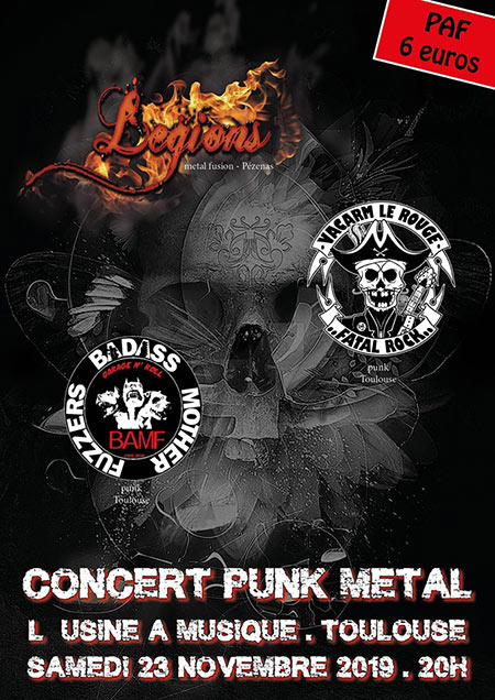 Concert Punk Metal : Legions / Badass Mother Fuzzers / Vacarm le 23 novembre 2019 à Toulouse (31)