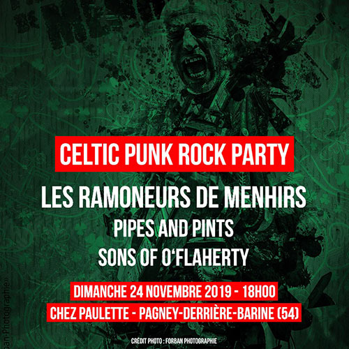 Celtic Punk Rock Party Chez Paulette le 24 novembre 2019 à Pagney-derrière-Barine (54)