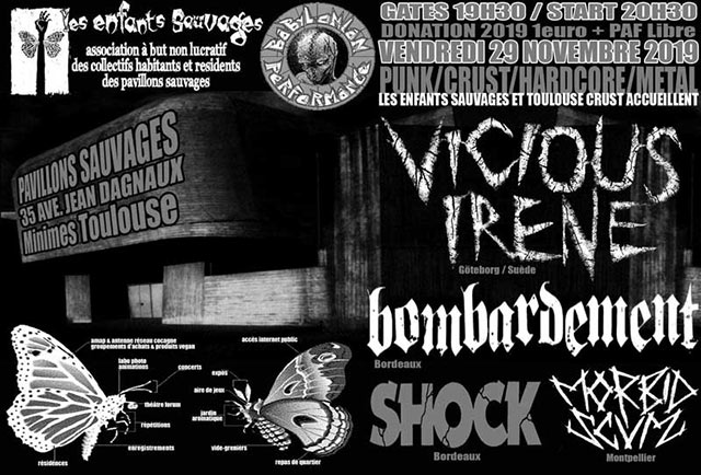 Concert Metal Punk avec VICIOUS IRENE + BOMBARDEMENT + SHOCK le 29 novembre 2019 à Toulouse (31)