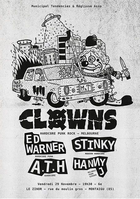 Clowns + Ed Warner + Stinky + A.T.H + Hanny J au Zinor le 29 novembre 2019 à Montaigu (85)