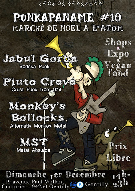 PunkAPaname#10 : Jabul Gorba/Pluto Crevé/Monkey's Bollocks/MST le 01 décembre 2019 à Gentilly (94)