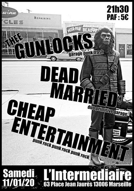 Thee Gunlocks+Dead Married+Cheap Entertainment à l'Intermédiaire le 11 janvier 2020 à Marseille (13)