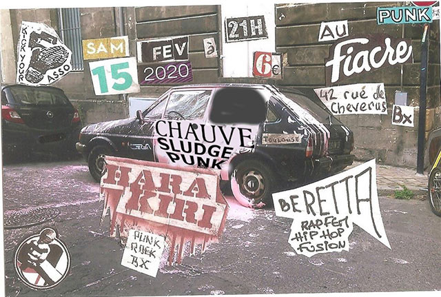Chauve + Harakiri + Beretta au Fiacre le 15 février 2020 à Bordeaux (33)